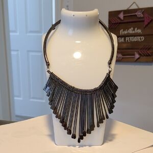 Black Metal Fringe Collar Necklace